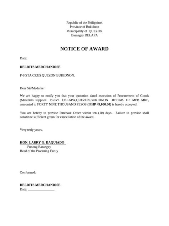 What does a notice of award mean?
