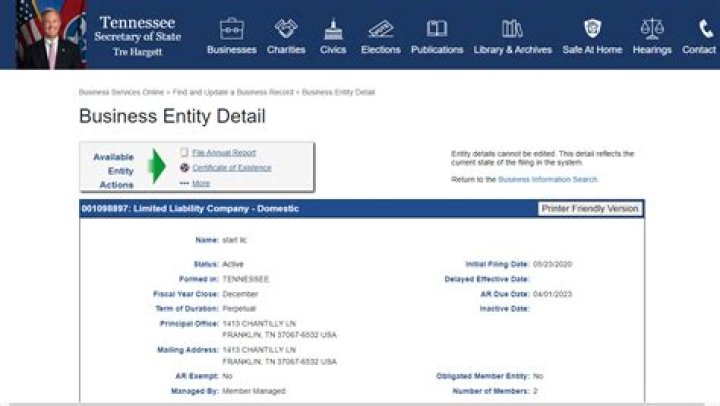 Where can I find a Tennessee business entity form?